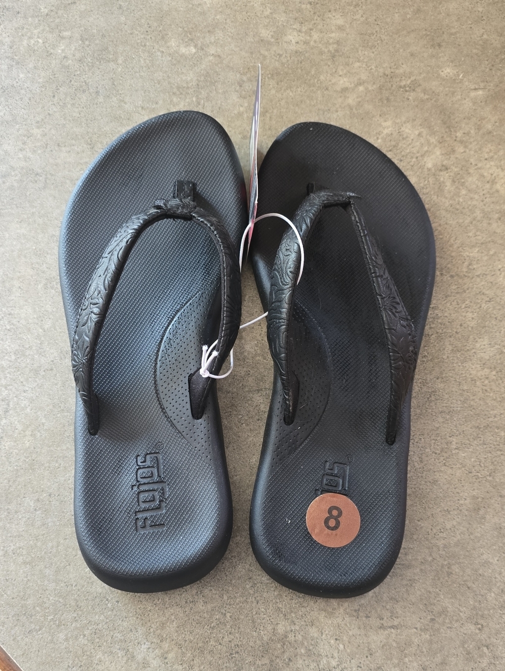 Flojos Women's Black Flip Flop Sandals - Size 8